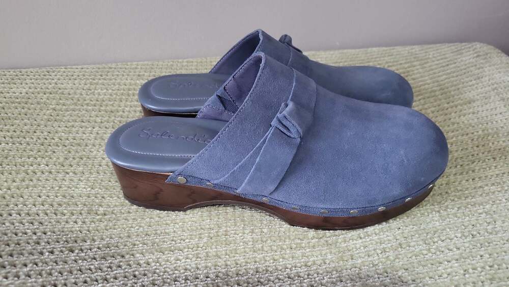 Boho Chic Blue Suede Studded Platform Clogs Size 9M